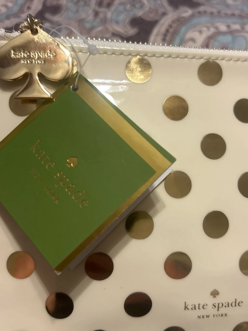kate spade Cream and Gold Polka Dot Pencil Pouch